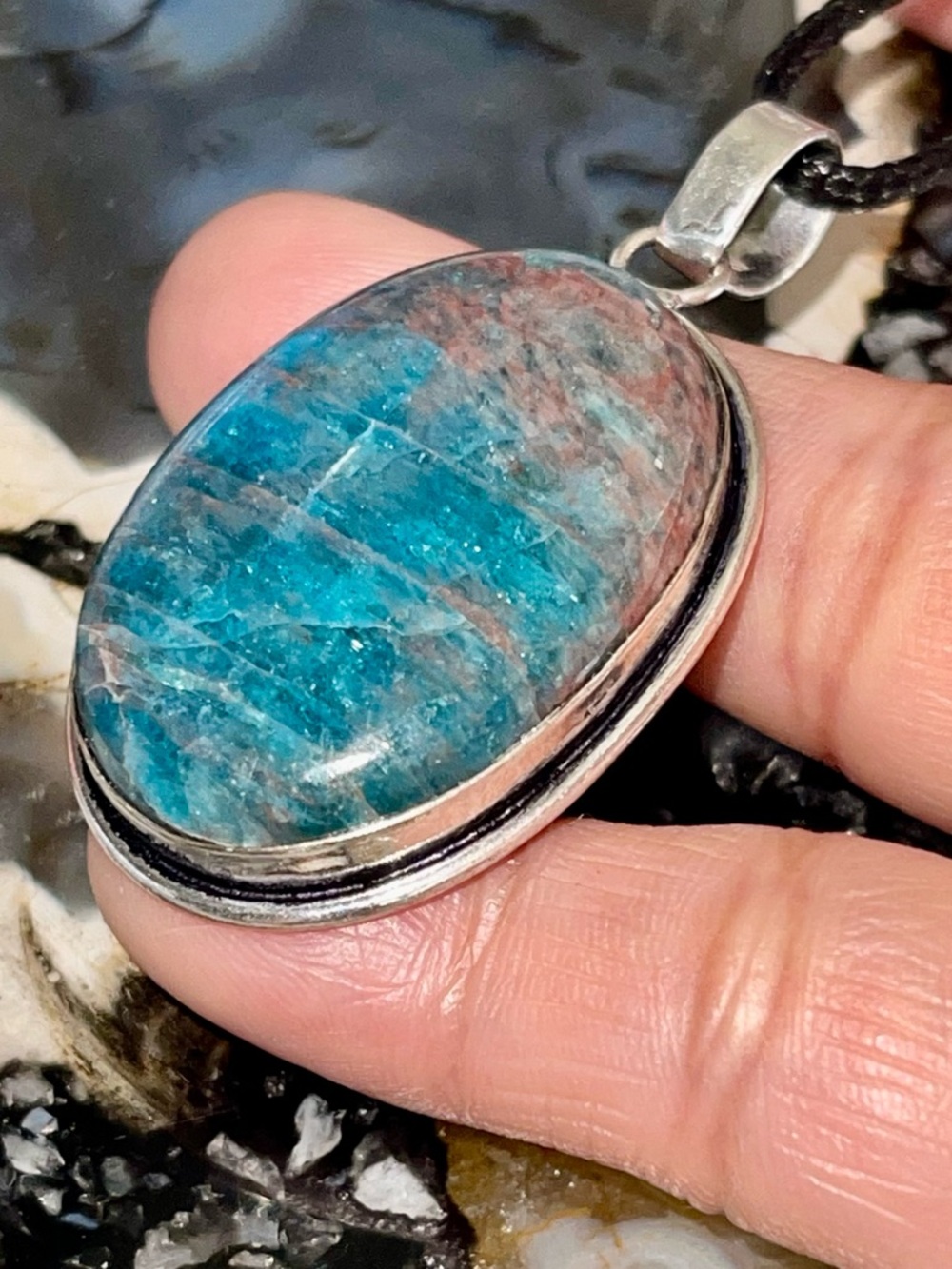 Blue Apatite Crystal Pendant 2”